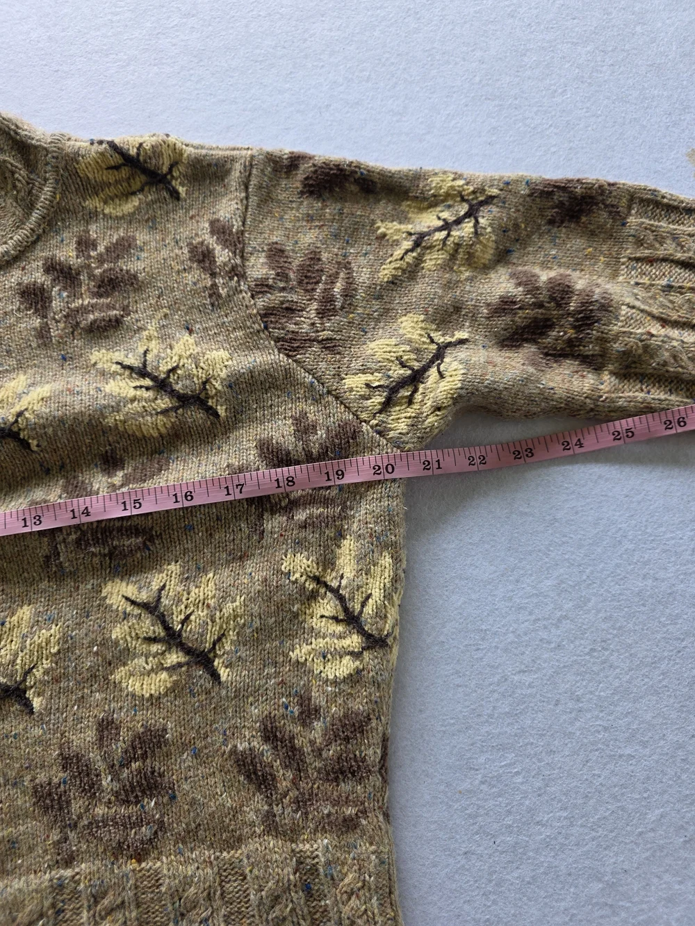 Eagles Eye Vintage Cozy Leaf Print Wool Blend Sweater in Beige and Brown